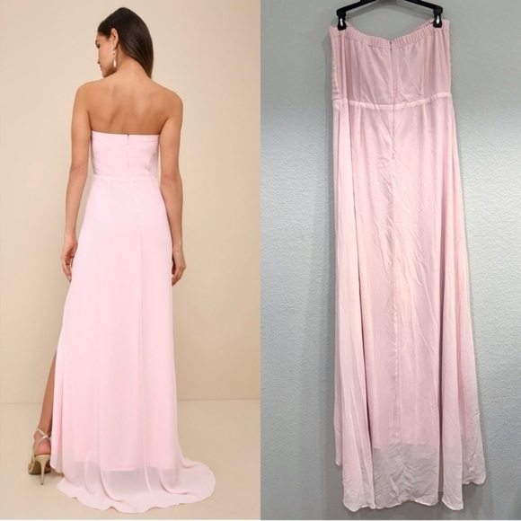 Sz XL NWOT Lulus Splendid Aura Light Pink Chiffon Pleated Strapless Maxi Dress - Picture 9 of 9